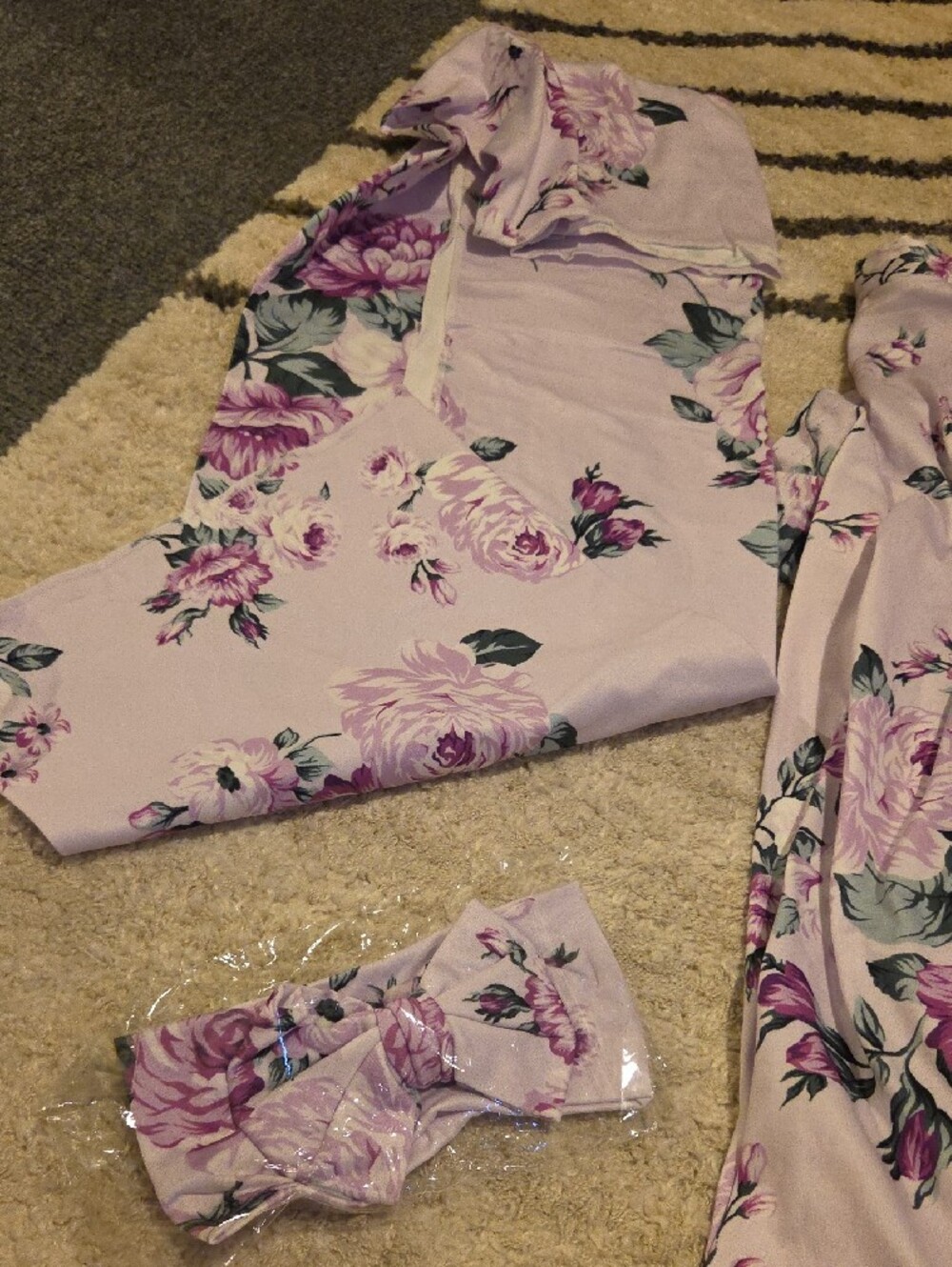 Floral Satin Sleep Robe & Newborn Swaddle And Headband Set - Lavender/Purple - Picture 2 of 5